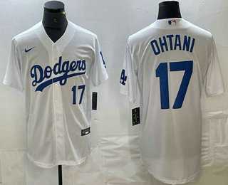 Men%27s Los Angeles Dodgers #17 Shohei Ohtani Number White Stitched Cool Base Nike Jersey